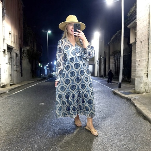 ZARA Blue Metallic Paisley Printed Dress Size: M - Picture 6 of 14